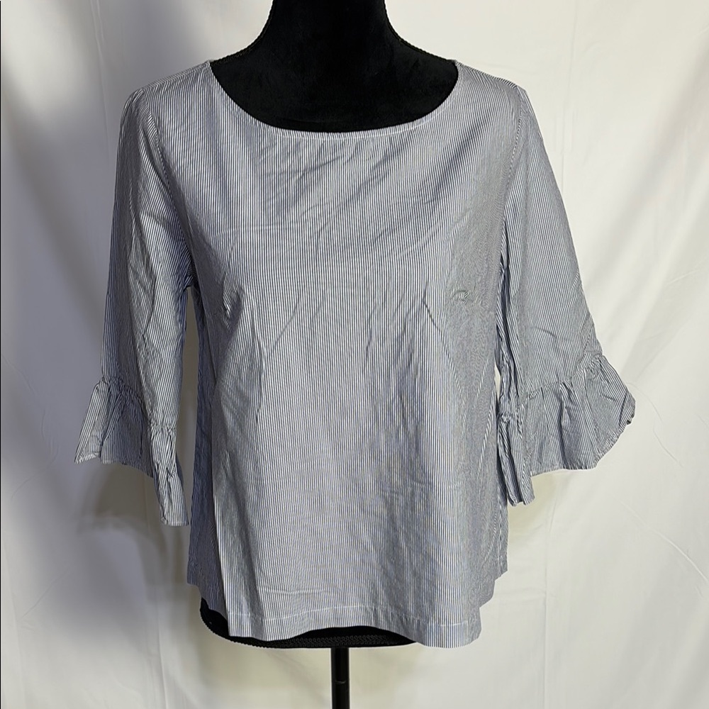 Madewell Blue Boxy Ruffled Blouse 3/4 Sleeve